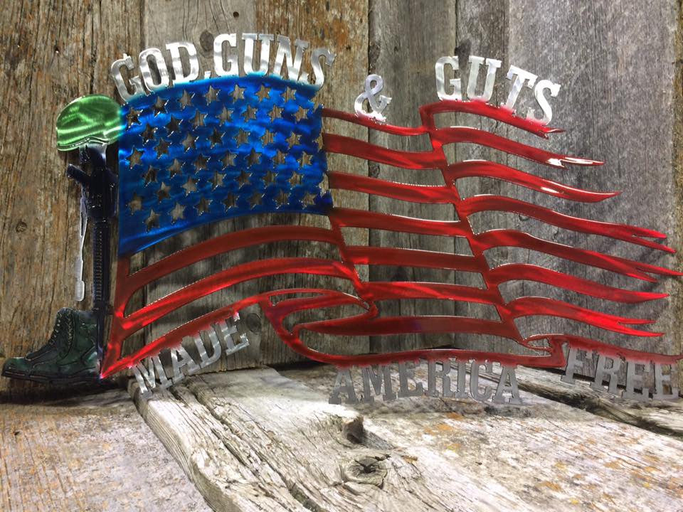 God Guns Guts Flag Steel Art