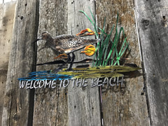 Welcome To The Beach Crane Outdoor Scene Steel Decor