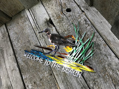 Welcome To The Beach Crane Outdoor Scene Steel Decor